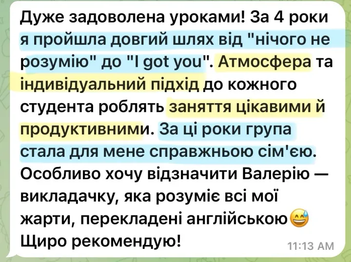 Review by Iryna on Telegram